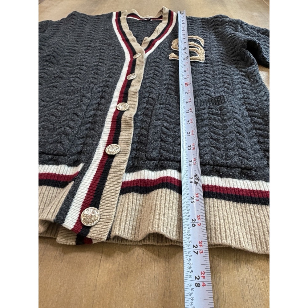 Sandro Paris Cardigan Wool Cable Knit Varsity Size 2, US Medium Monogram S - Picture 7 of 15